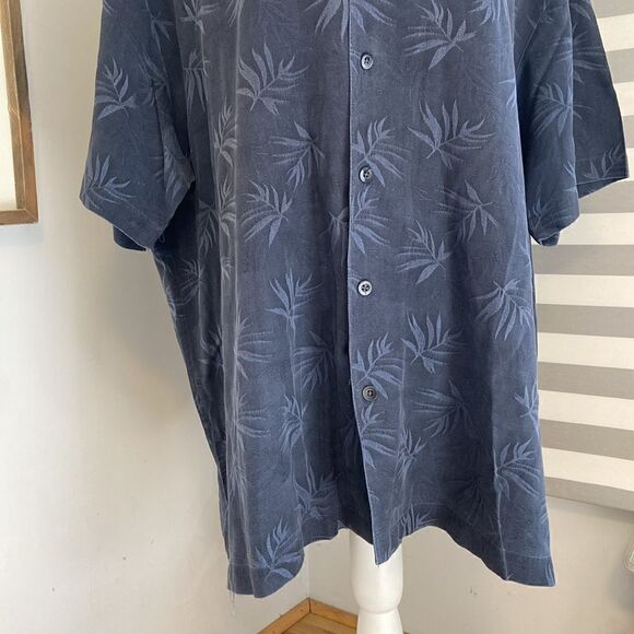 Joseph & Feiss Navy Blue Foliage Leaf Print 100% Silk Button Up Shirt Size XXL - Picture 3 of 7